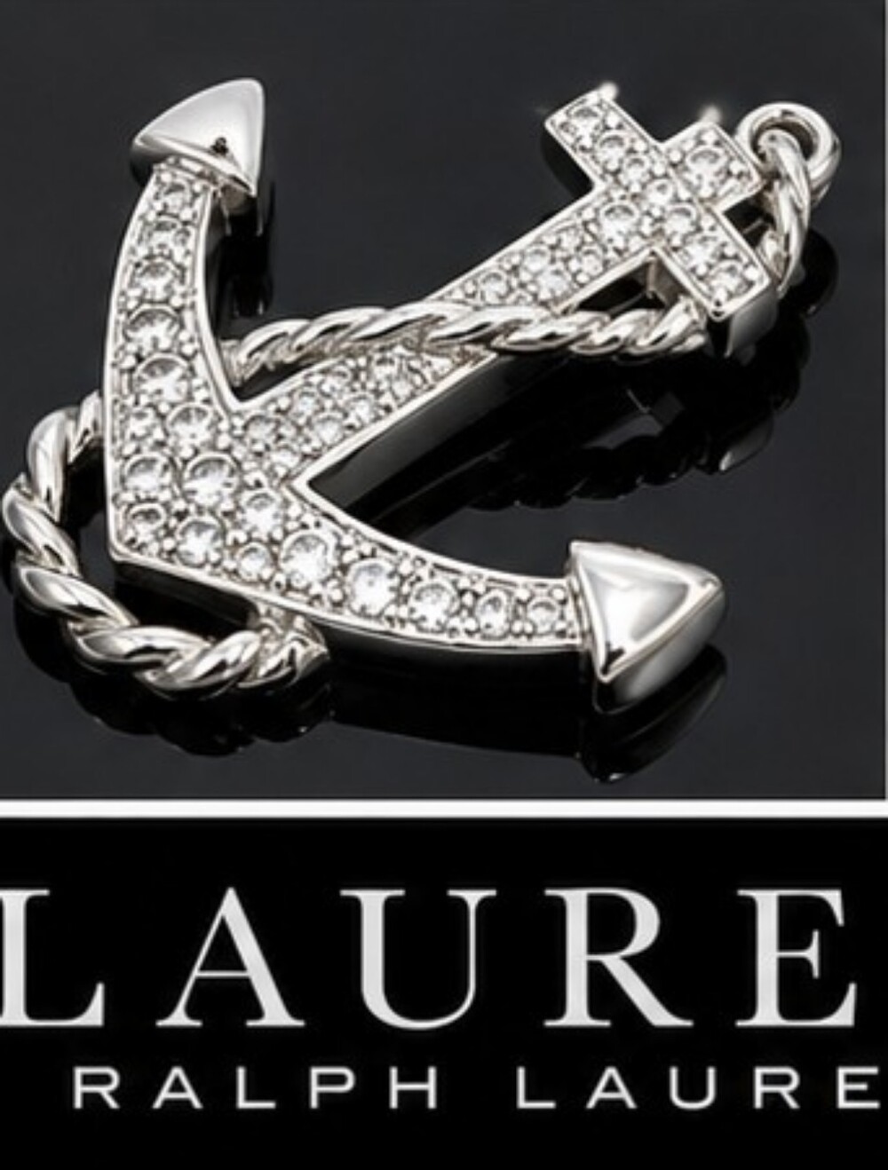Lauren Ralph Lauren 925 Sterling Silver CZ Anchor Pendant Nautical Rope Charm